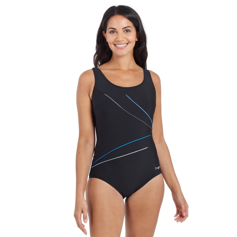 Zoggs Macmasters Scoopback Swimsuit - Black/Blue/Grey
