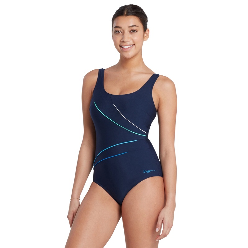 Zoggs Macmasters Scoopback Swimsuit - Navy/Blue/Mint