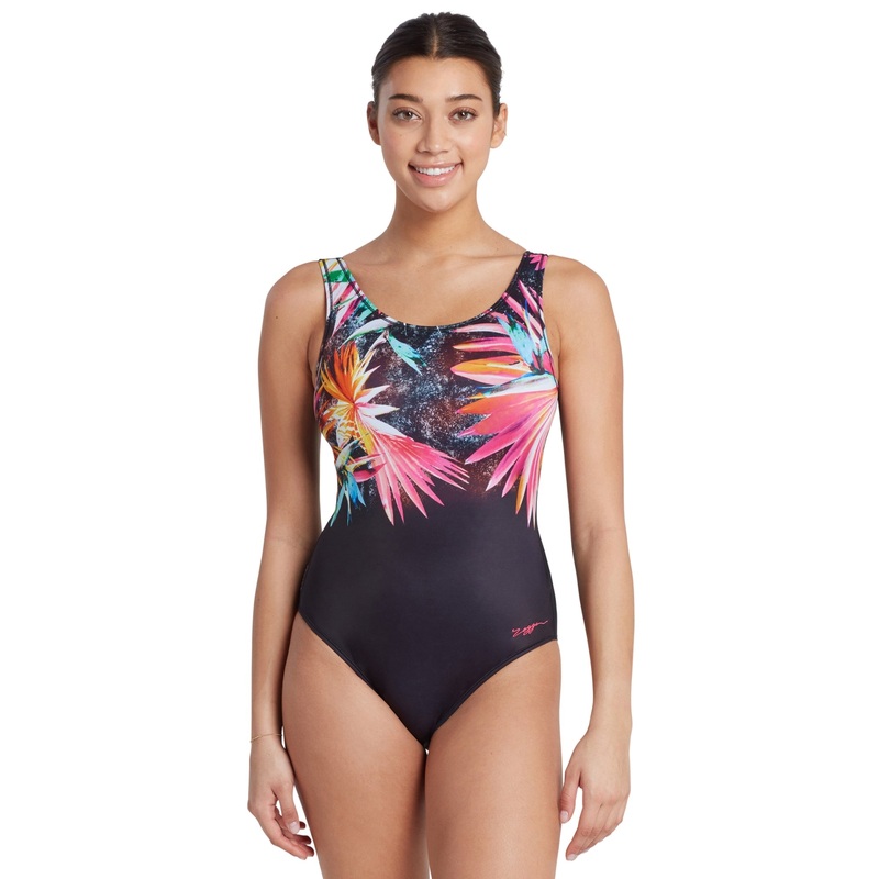 Zoggs Savannah Scoopback Swimsuit - Black/Pink