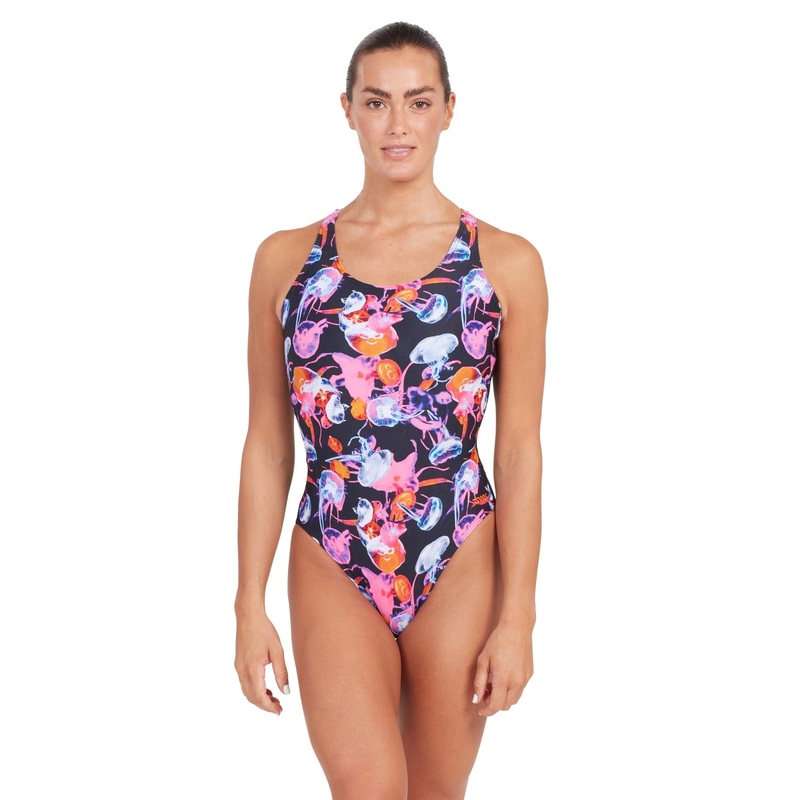 Zoggs Sea Flowers Actionback Swimsuit - Black/Multi
