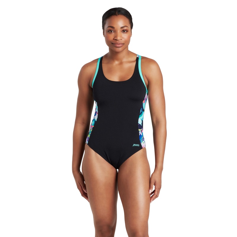 Zoggs Seaway Atomback Swimsuit - Black/Aqua Blues