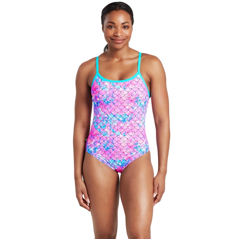 Zoggs Sirene Sparkle Thermal Ecofeel Strikeback Swimsuit - Aqua/Pink