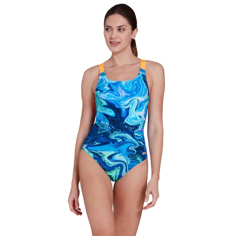 Zoggs Spatial Speedback Swimsuit - Blue/Orange