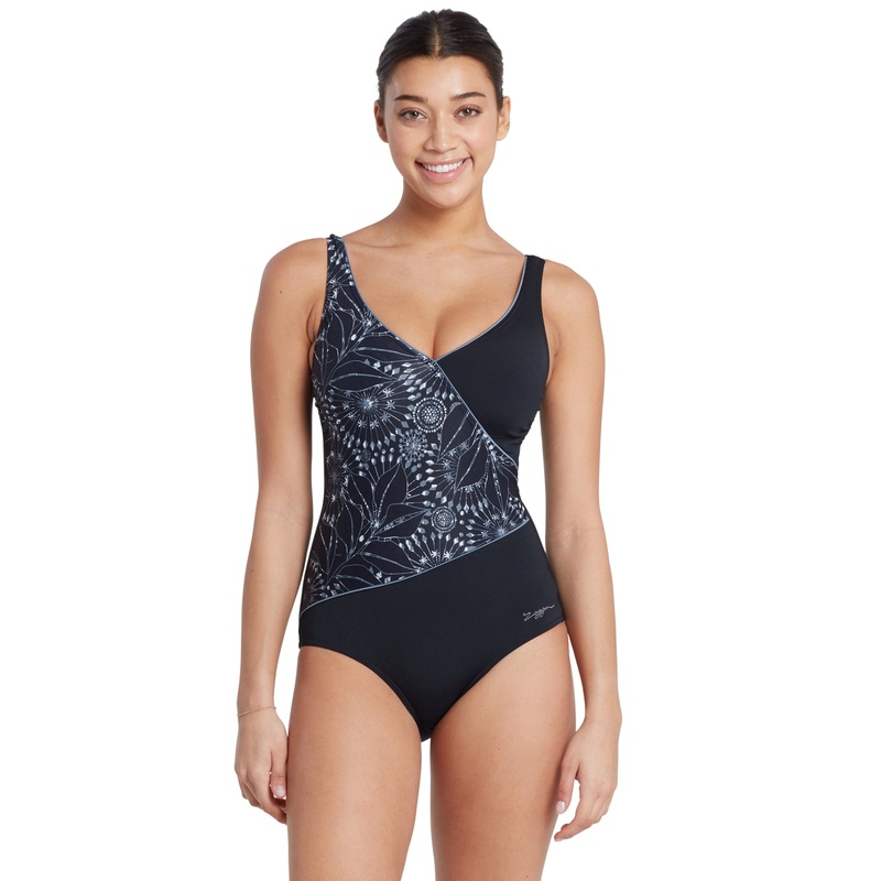 Zoggs Stellar Wrap Front Swimsuit - Black/White