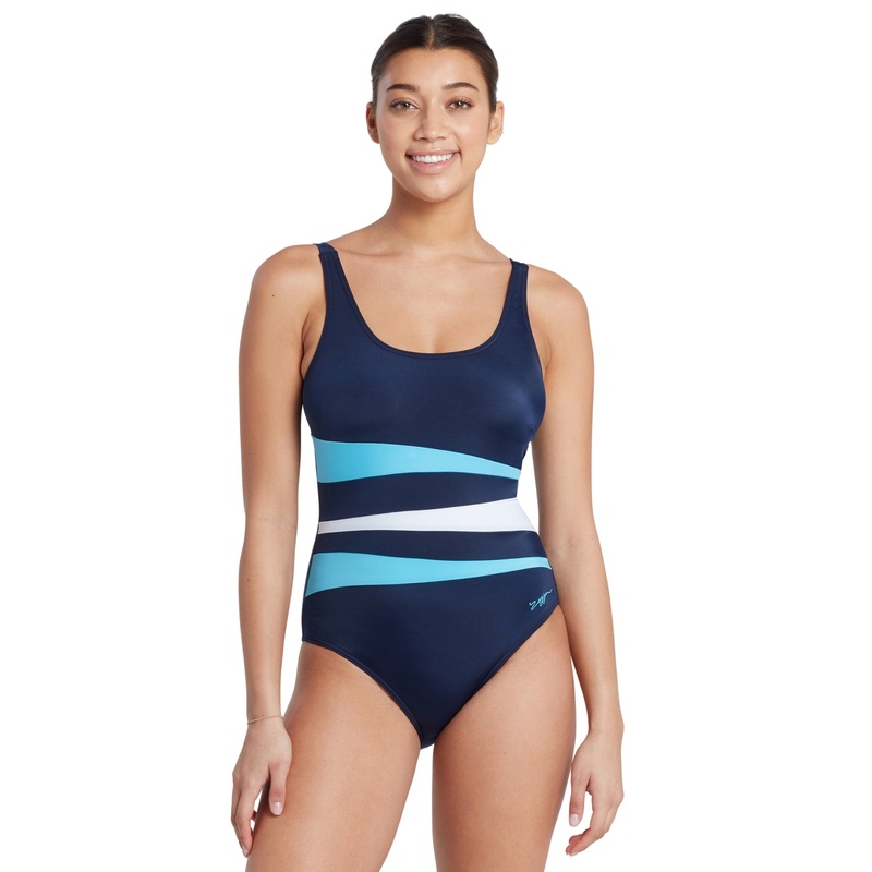 Zoggs Sumatra Adjustable Scoopback Swimsuit - Navy/Light Blue/White