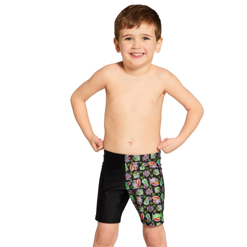 Zoggs Tots Boys Finzilla Mid Swim Jammer - Black/Multi