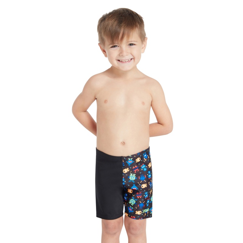 Zoggs Tots Boys Pixel Monsters Mid Swim Jammer - Black/Multi