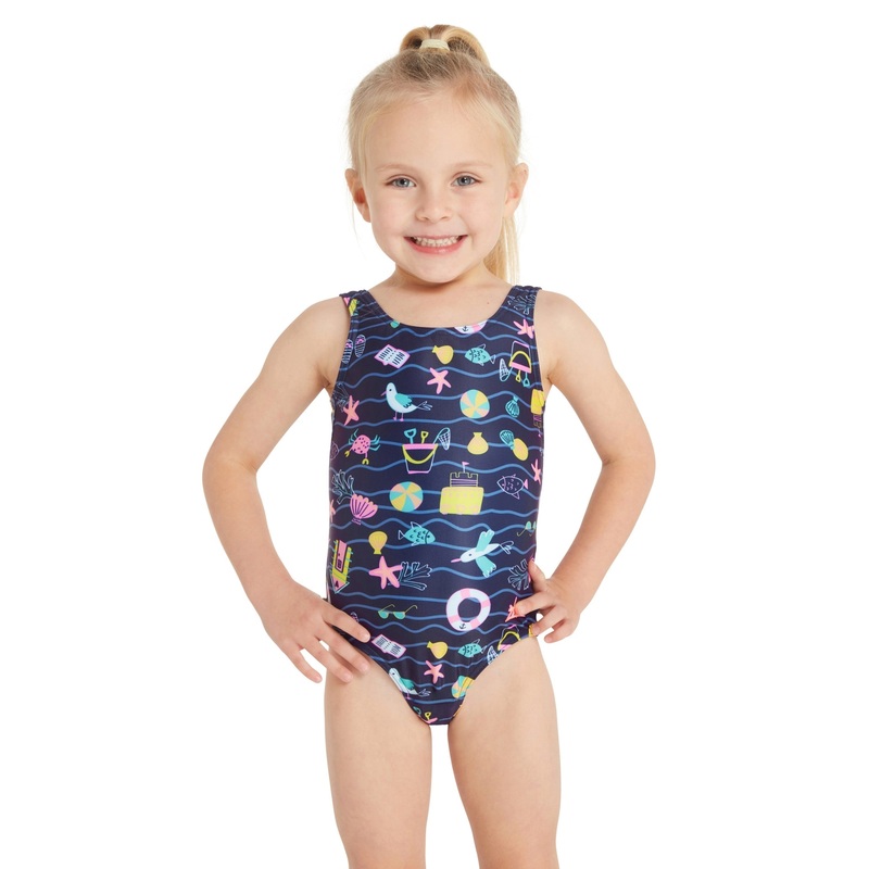 Zoggs Tots Girls Holly Day Scoopback Swimsuit - Navy/Multi