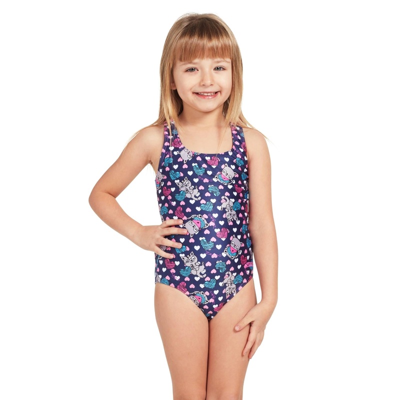 Zoggs Tots Girls Kitty Actionback Swimsuit