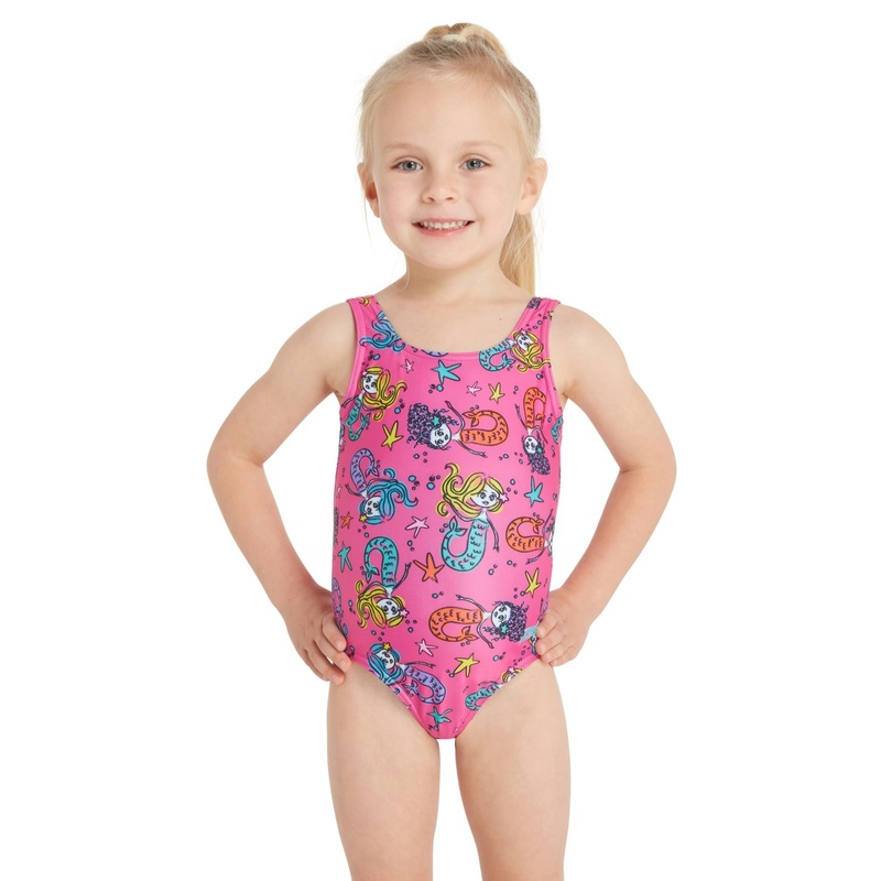 Zoggs Tots Girls Merry Maiden Scoopback Swimsuit - Pink/Multi