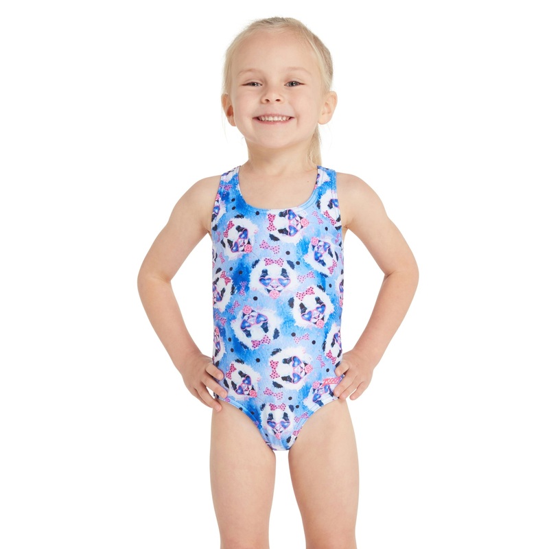 Zoggs Tots Girls Party Panda Actionback Swimsuit - Blue