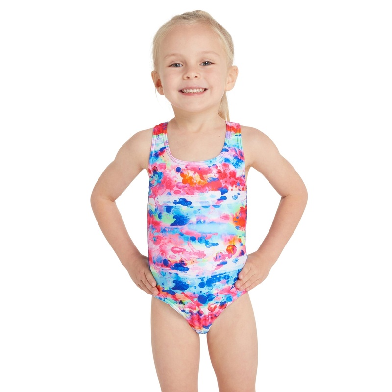 Zoggs Tots Girls Sea Wash Actionback Swimsuit - Blue/Multi