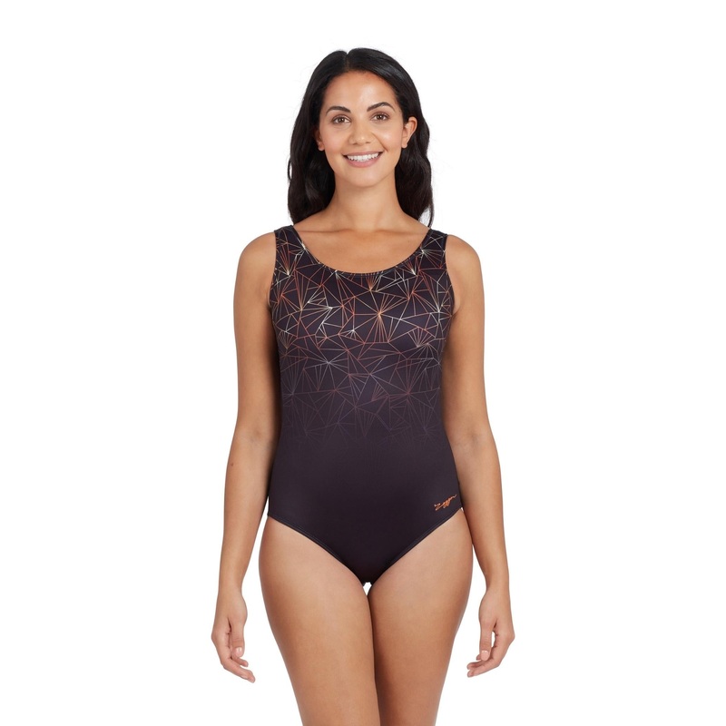 Zoggs Vintage Geo Scoopback Swimsuit - Black