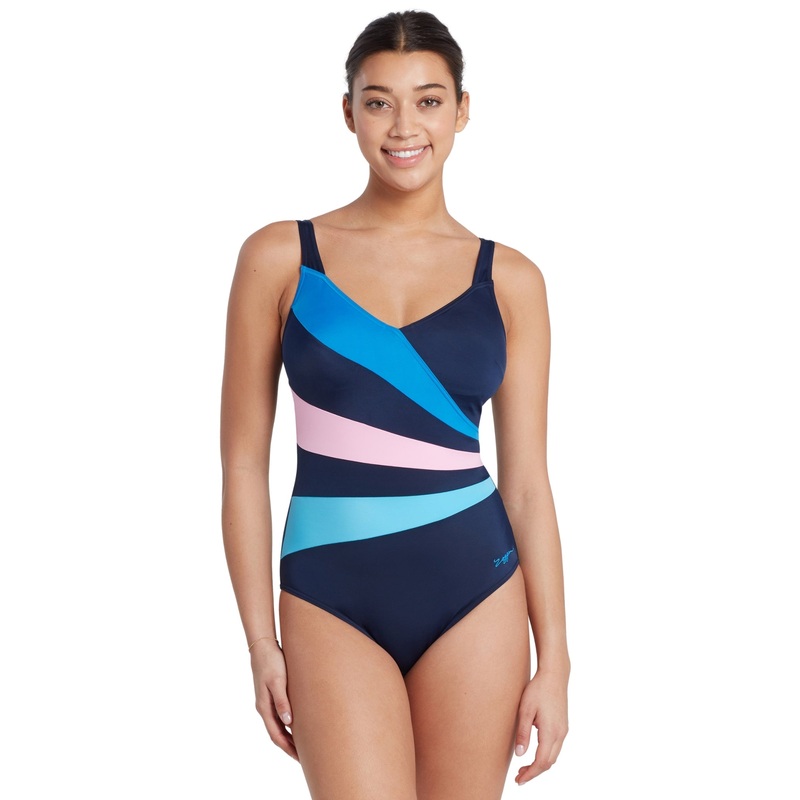 Zoggs Wrap Panel Classicback Swimsuit - Navy/Blue/Pink
