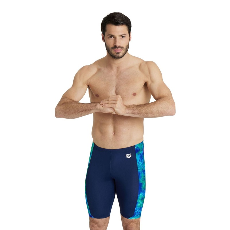 Arena Tie Dye Effect Print Allover Swim Jammer - Navy/Neon Blue