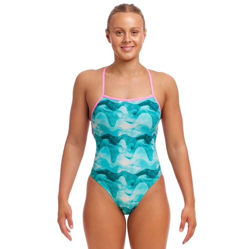 Teal Wave Strapped In Swimsuit - Blue/Green