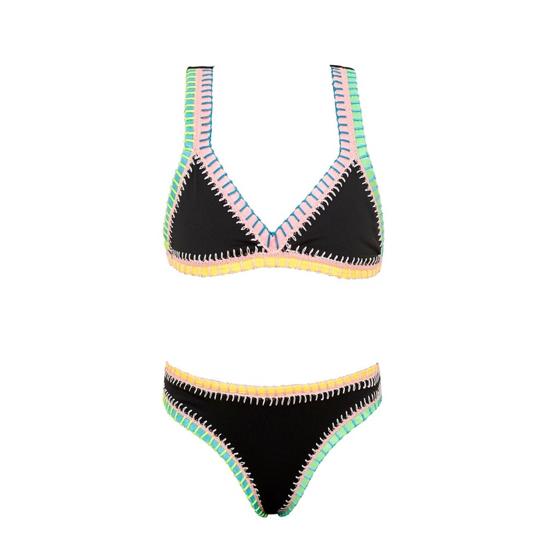 Kids Black Pier Rainbow Embroidered Bikini