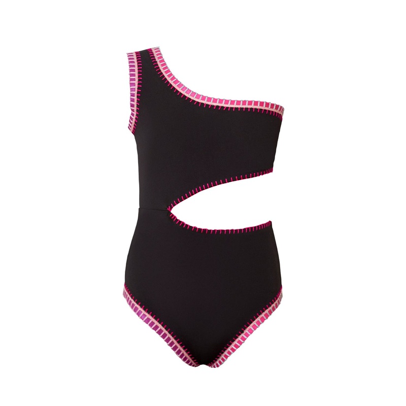 Kids Black Pier Rainbow Embroidered Cut Out One Piece (FINAL SALE)