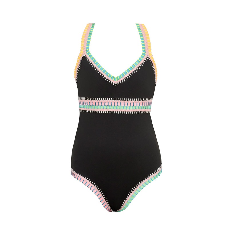 Kids Black Pier Rainbow Embroidered One Piece