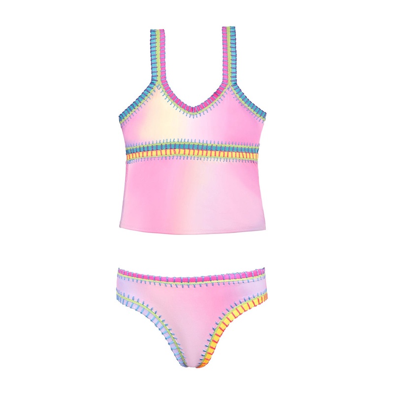 Kids Cotton Candy Rainbow Embroidered Tankini