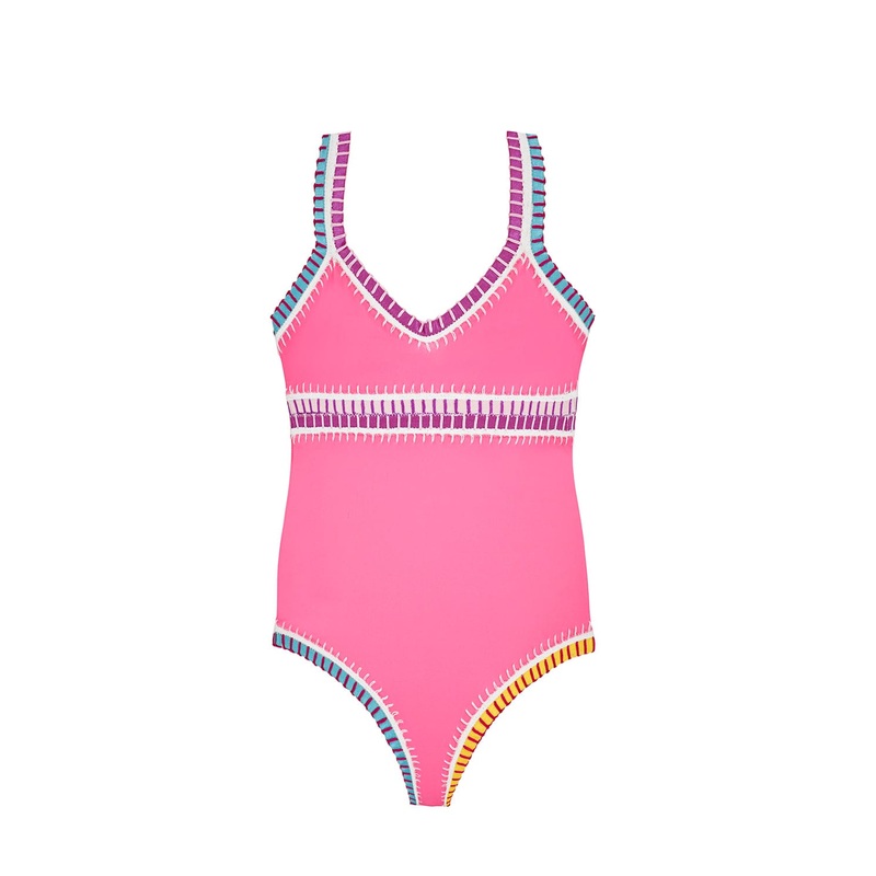 Kids Hot Pink Rainbow Embroidered One Piece