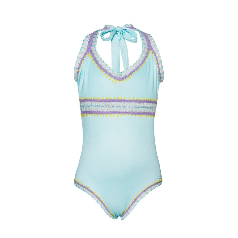 Kids Light Blue Rainbow Embroidered One Piece