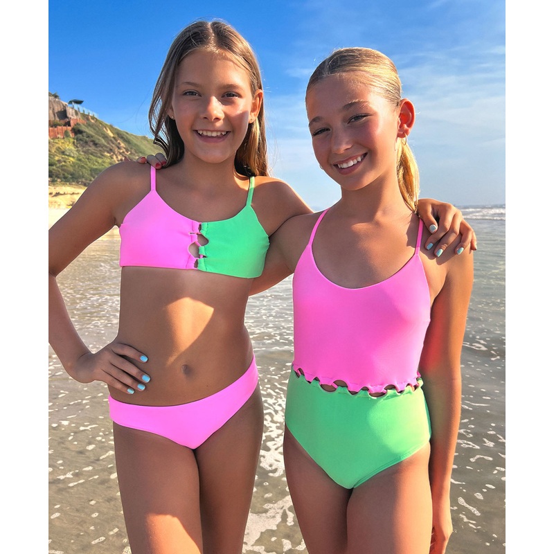 Kids Neon Pink Cammy Loop Bikini