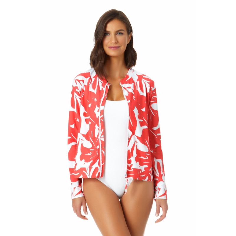 Anne Cole - Long Sleeve Zip Front Rash Guard Top