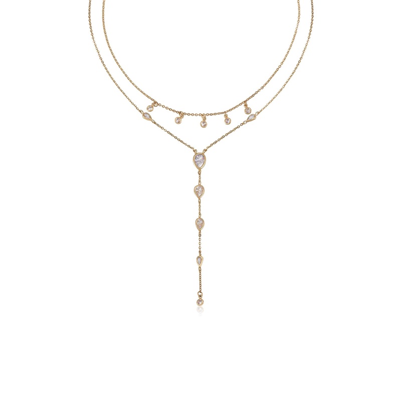 Draped in Bezel Crystal Lariat Necklace Set