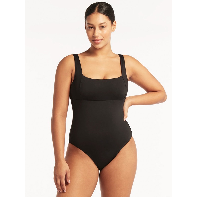 Essentials Square Neck One Piece In Black