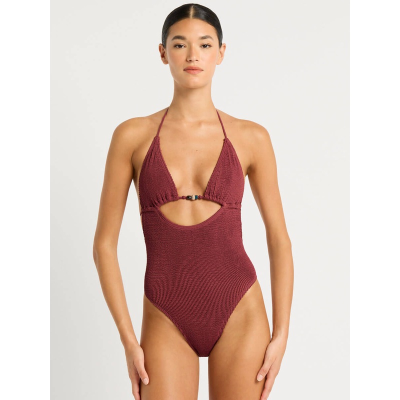 Beaded Fowler One Piece in Carmine Recycled