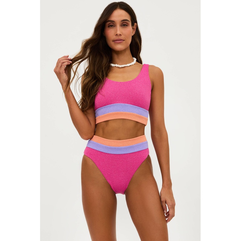 Mackenzie Top Coral Bay Colorblock Shine Scrunch