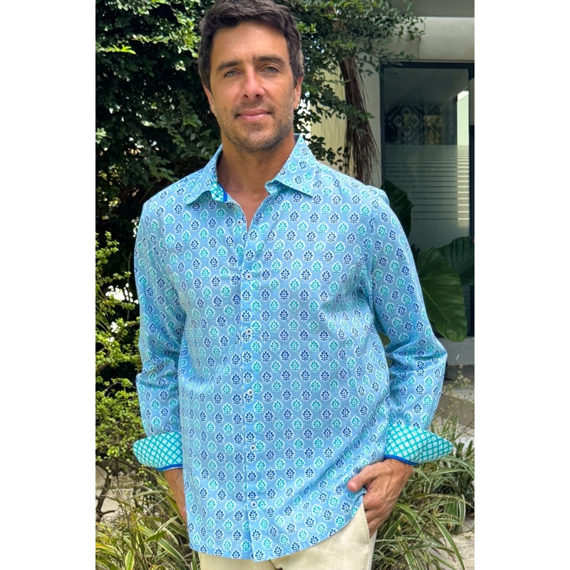 Men's Organic Cotton Shirt | Hyacinth Blue/Turquoise