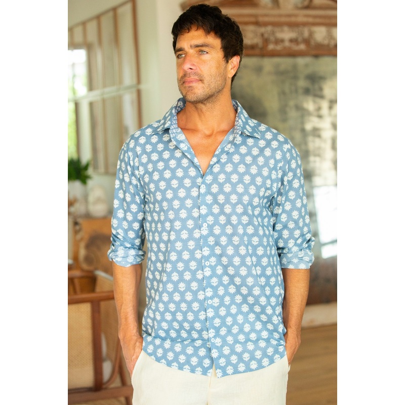 Men's Organic Cotton Shirt | Mini Sunflower Grey/Mint
