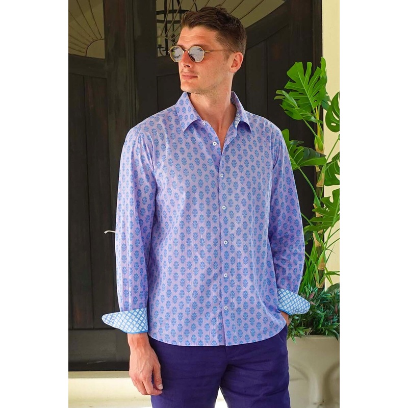 Men's Printed Cotton Shirt | Azalea Purple