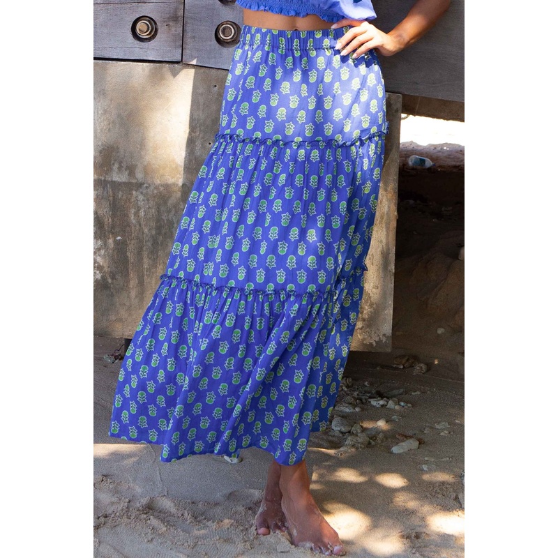 Bea Printed Organic Cotton Skirt | Odisha Blue/Green