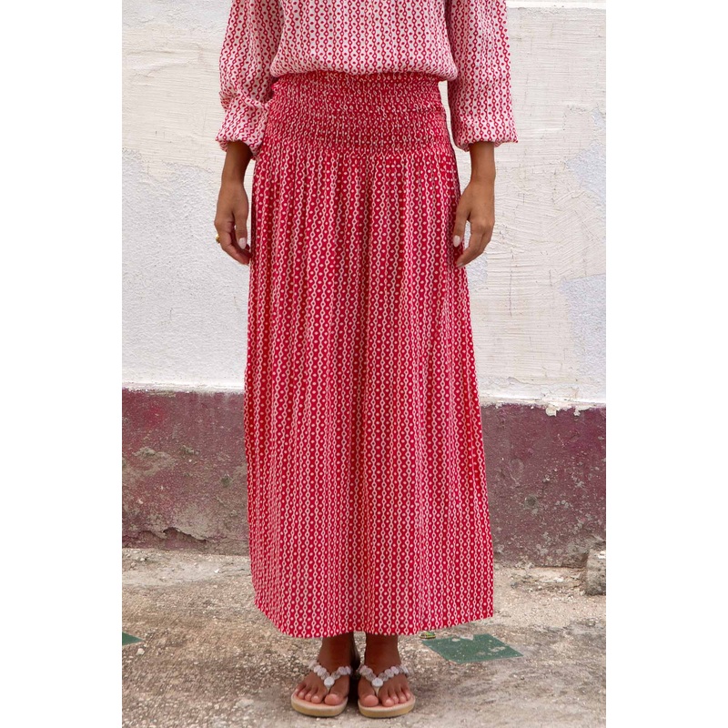 Brady Skirt | Santorini Border Red/White