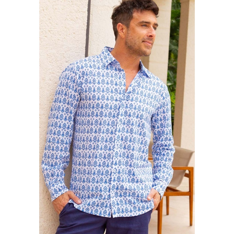Men's Organic Cotton Shirt | Tear Drop White/Blue