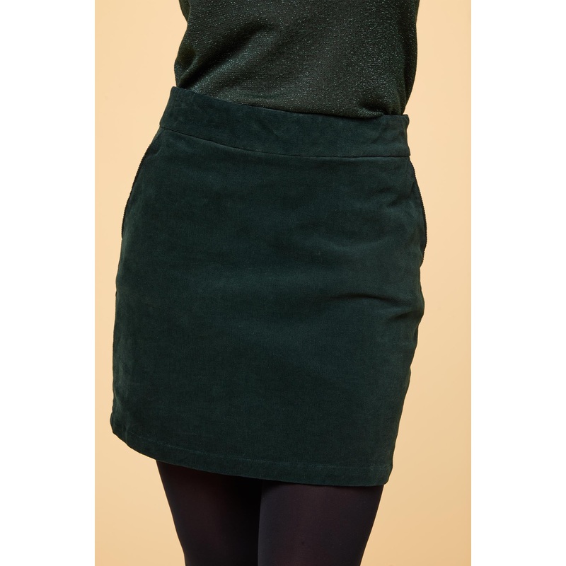 Sapphire Stretch Corduroy Mini Skirt | Bottle Green