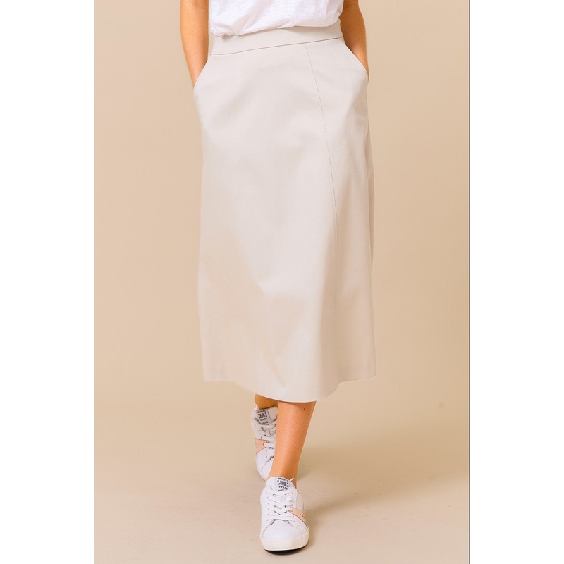 Susan Stretch Cotton Sateen Skirt | Taupe