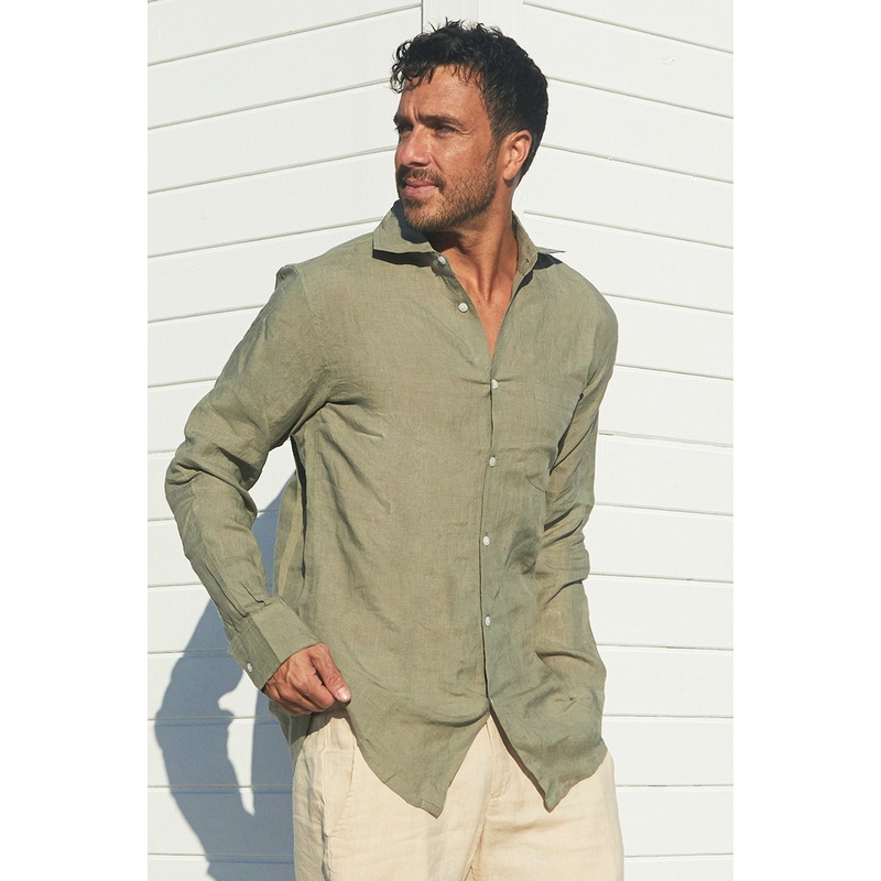 Men's Holiday Linen Shirt | Khaki