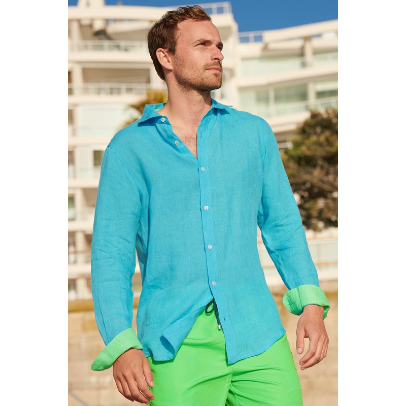 Men's Linen Shirt | Turquoise/Green