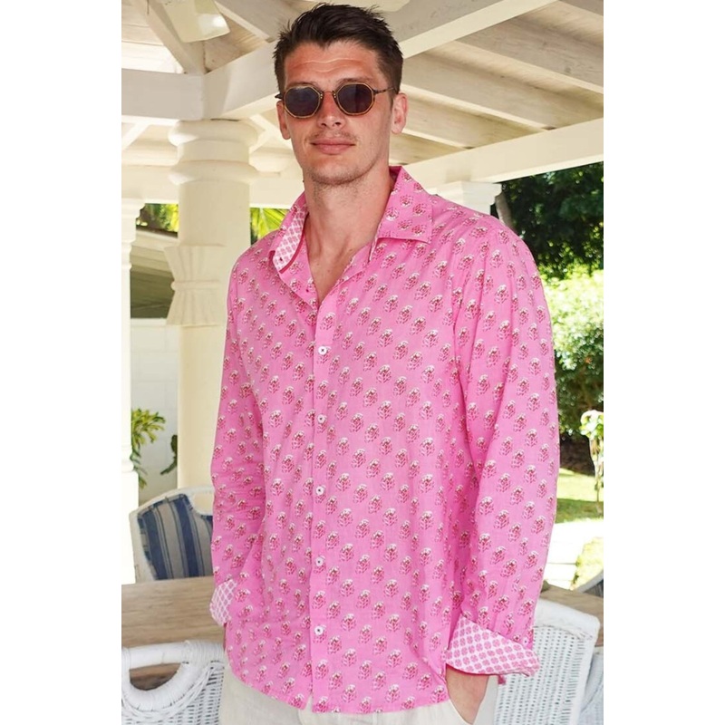 Men's Printed Cotton Shirt | Periwinkle Pink/Rust