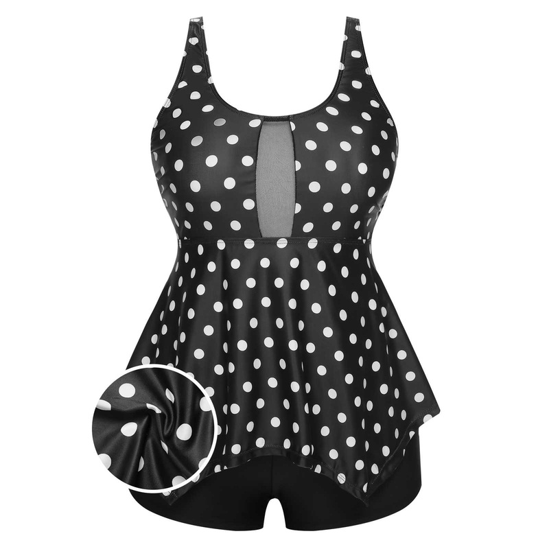 [Plus Size] 1960s Strap Transparent Mesh Polka Dots Swimsuit