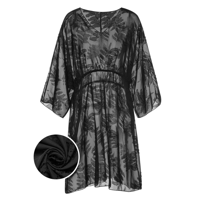 [Plus Size] Black 1950s Leaves Mesh Cover-up