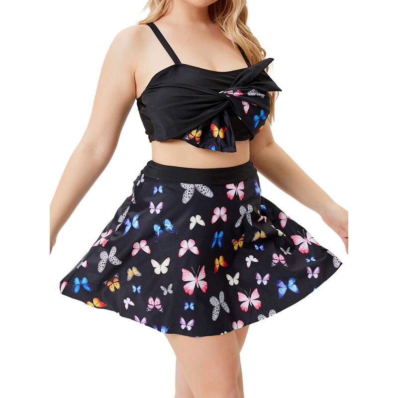 [Plus Size] Black 1950s Vintage Butterfly Strap Swimsuit