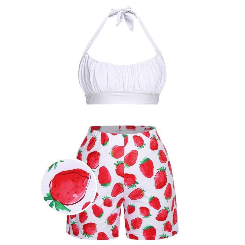 [Plus Size] 1930s Halter Strawberry Swimsuit Set