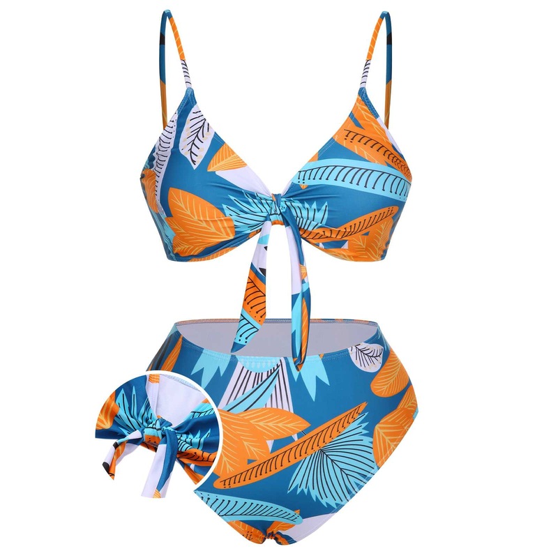 [Plus Size] 1940s Spaghetti Strap Print Swimsuit & Cover-Up