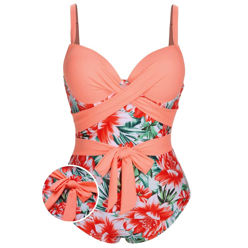[Plus Size] 1940s Strap Flowers One-Piece Swimsuit