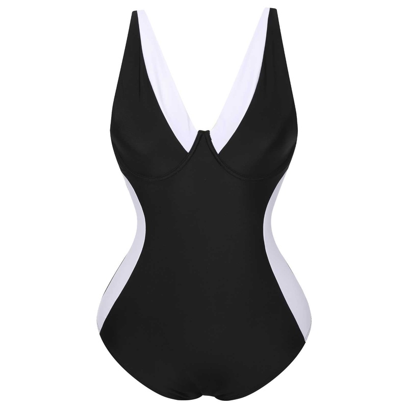 [Plus Size] Black 1930s Contrast One-Piece Swimsuit